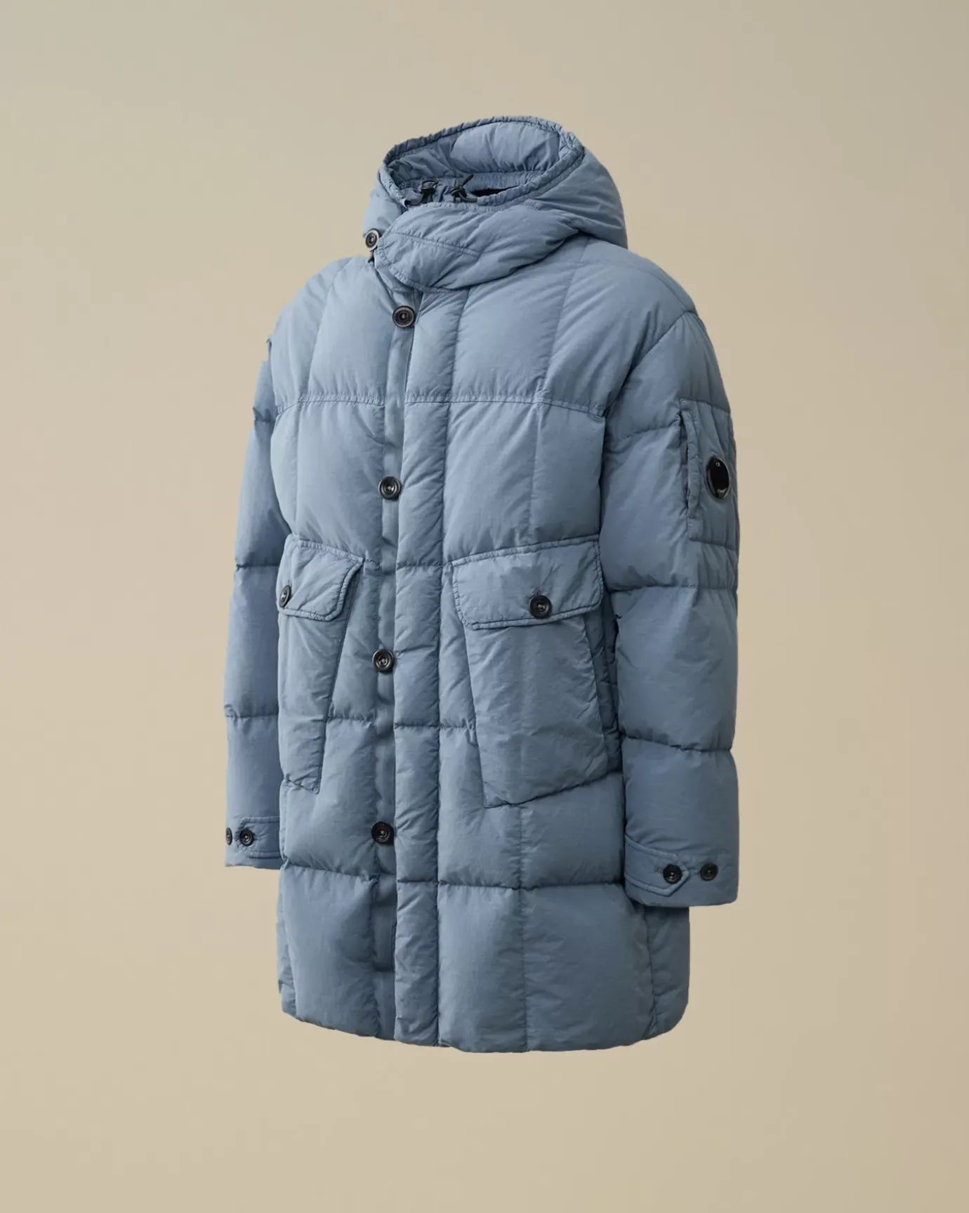 Jacket & Coats<C.P. Company Flatt Nylon Hooded Long Down Jacket Flint Stone – Blue