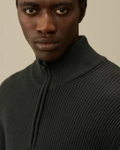 Jumpers<C.P. Company Full Rib Half Zipped Knit Black Sand