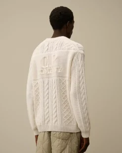 Jumpers<C.P. Company Lambswool Crewneck Logo Knit Gauze White