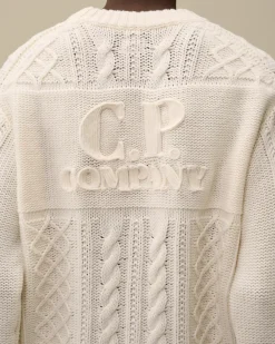 Jumpers<C.P. Company Lambswool Crewneck Logo Knit Gauze White