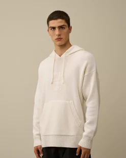 Jumpers<C.P. Company Lambswool GRS Boxy Hooded Knit Gauze White
