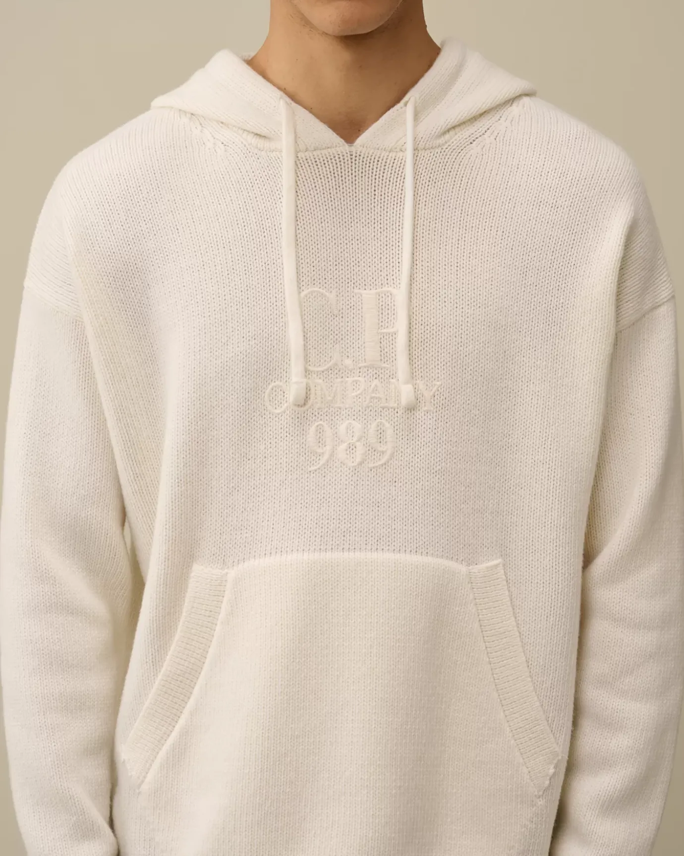 Jumpers<C.P. Company Lambswool GRS Boxy Hooded Knit Gauze White