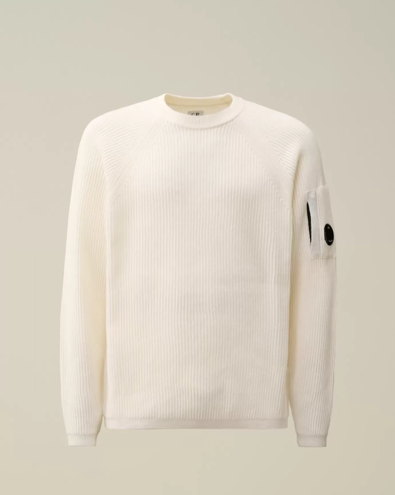 Jumpers<C.P. Company Lambswool GRS Crew Neck Full Knit Gauze White