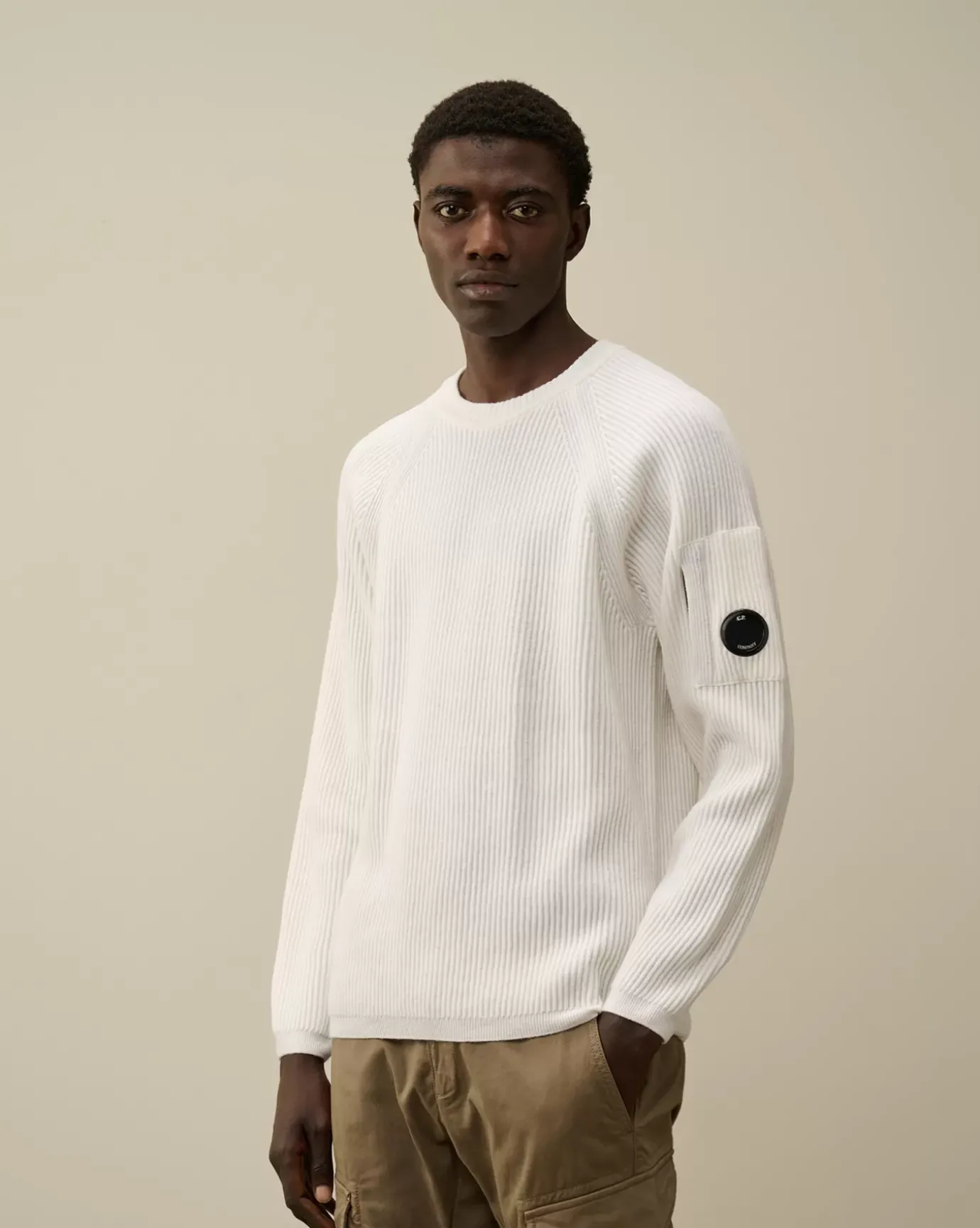 Jumpers<C.P. Company Lambswool GRS Crew Neck Full Knit Gauze White