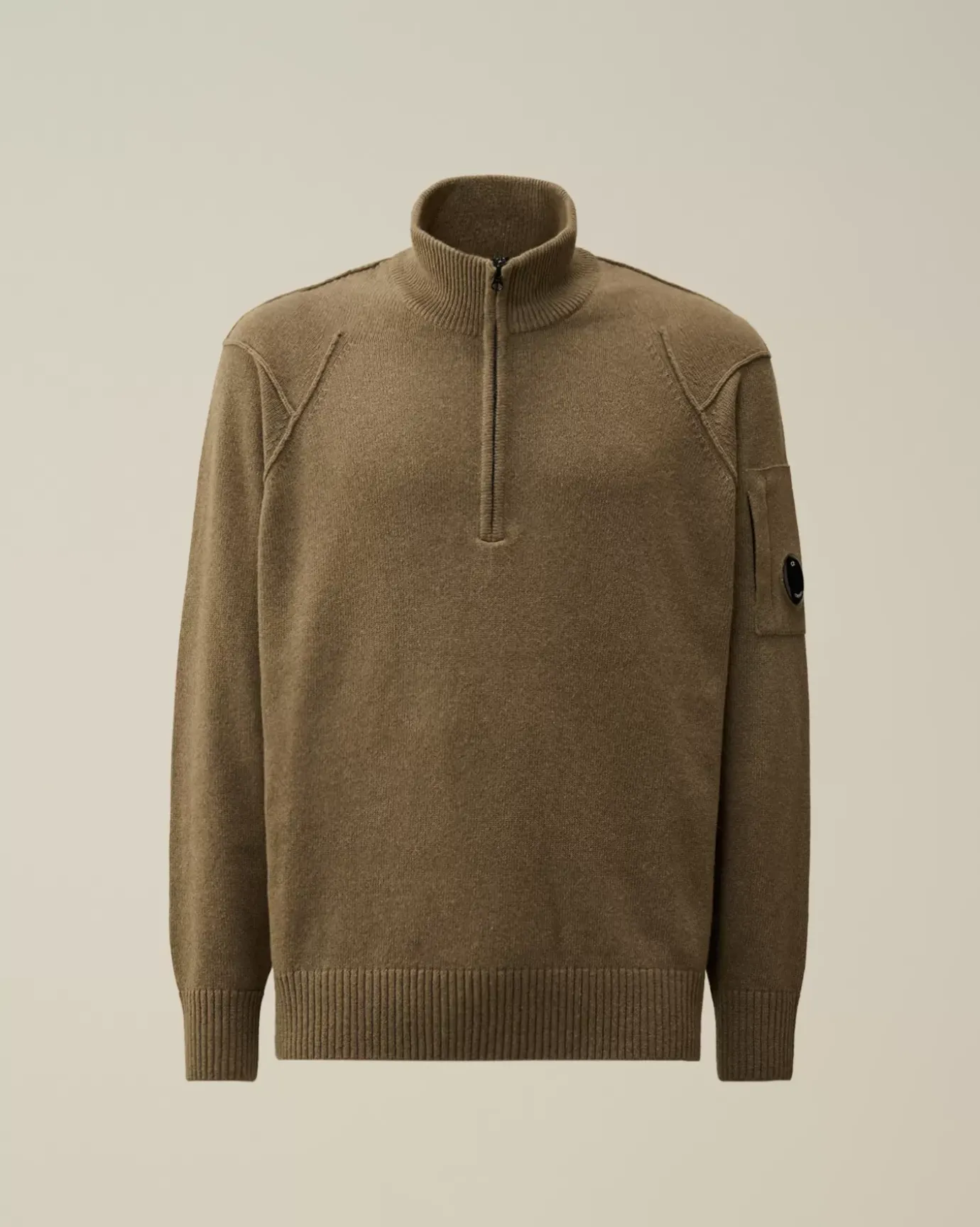 Jumpers<C.P. Company Lambswool GRS Half Zipped Knit Walnut – Beige
