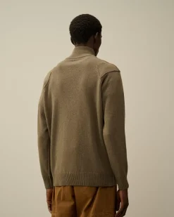 Jumpers<C.P. Company Lambswool GRS Half Zipped Knit Walnut – Beige