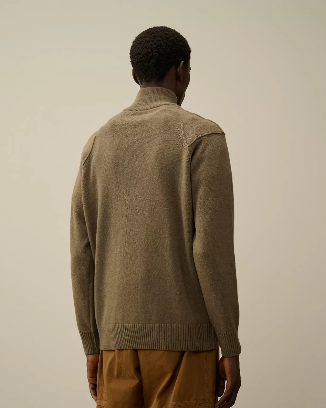 Jumpers<C.P. Company Lambswool GRS Half Zipped Knit Walnut – Beige