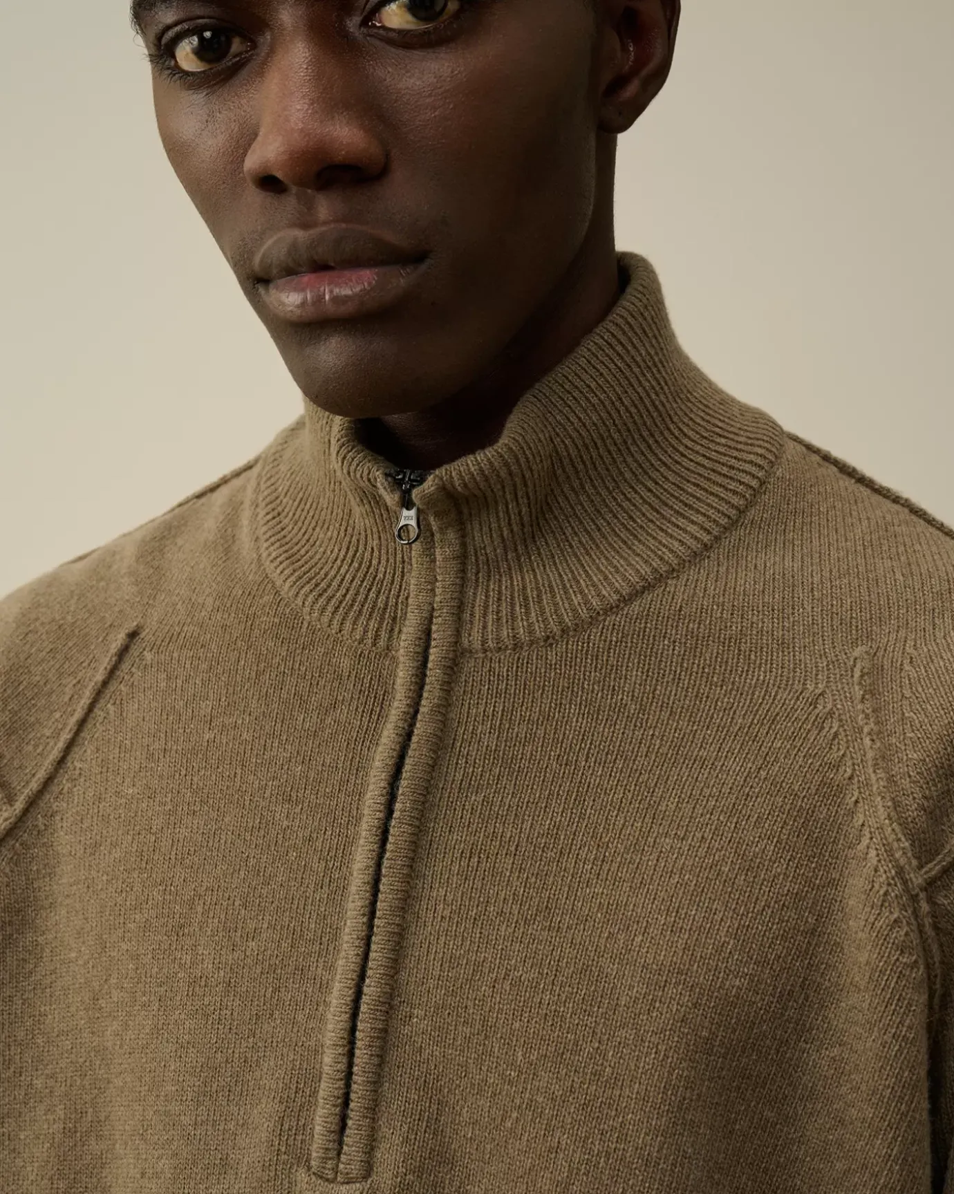 Jumpers<C.P. Company Lambswool GRS Half Zipped Knit Walnut – Beige
