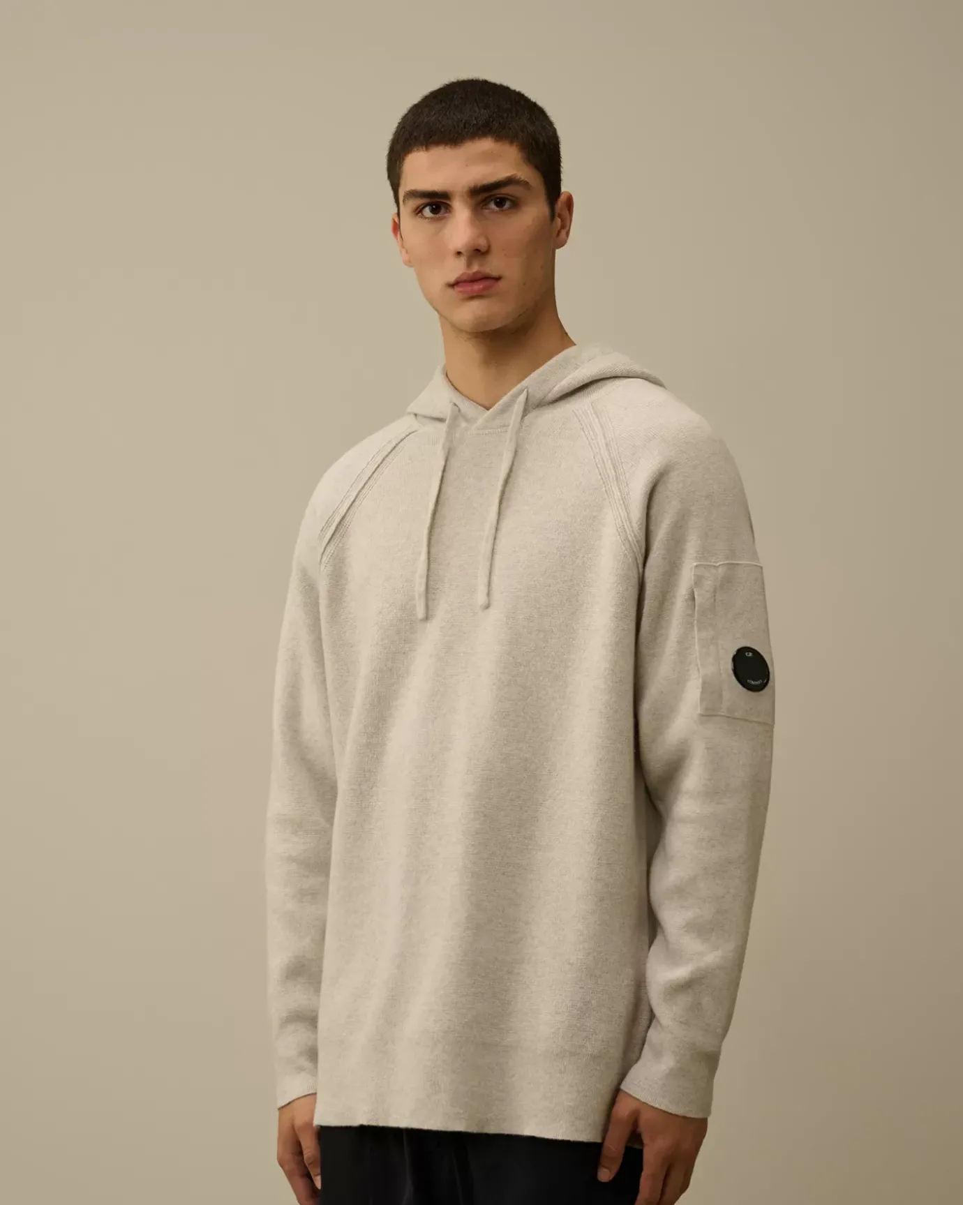 Jumpers<C.P. Company Lambswool GRS Hooded Waffle Knit Off White Melange