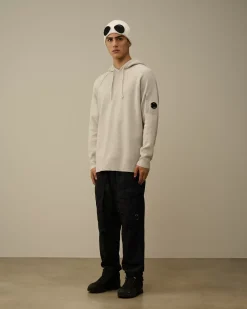 Jumpers<C.P. Company Lambswool GRS Hooded Waffle Knit Off White Melange