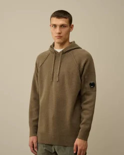 Jumpers<C.P. Company Lambswool GRS Hooded Waffle Knit Walnut – Beige