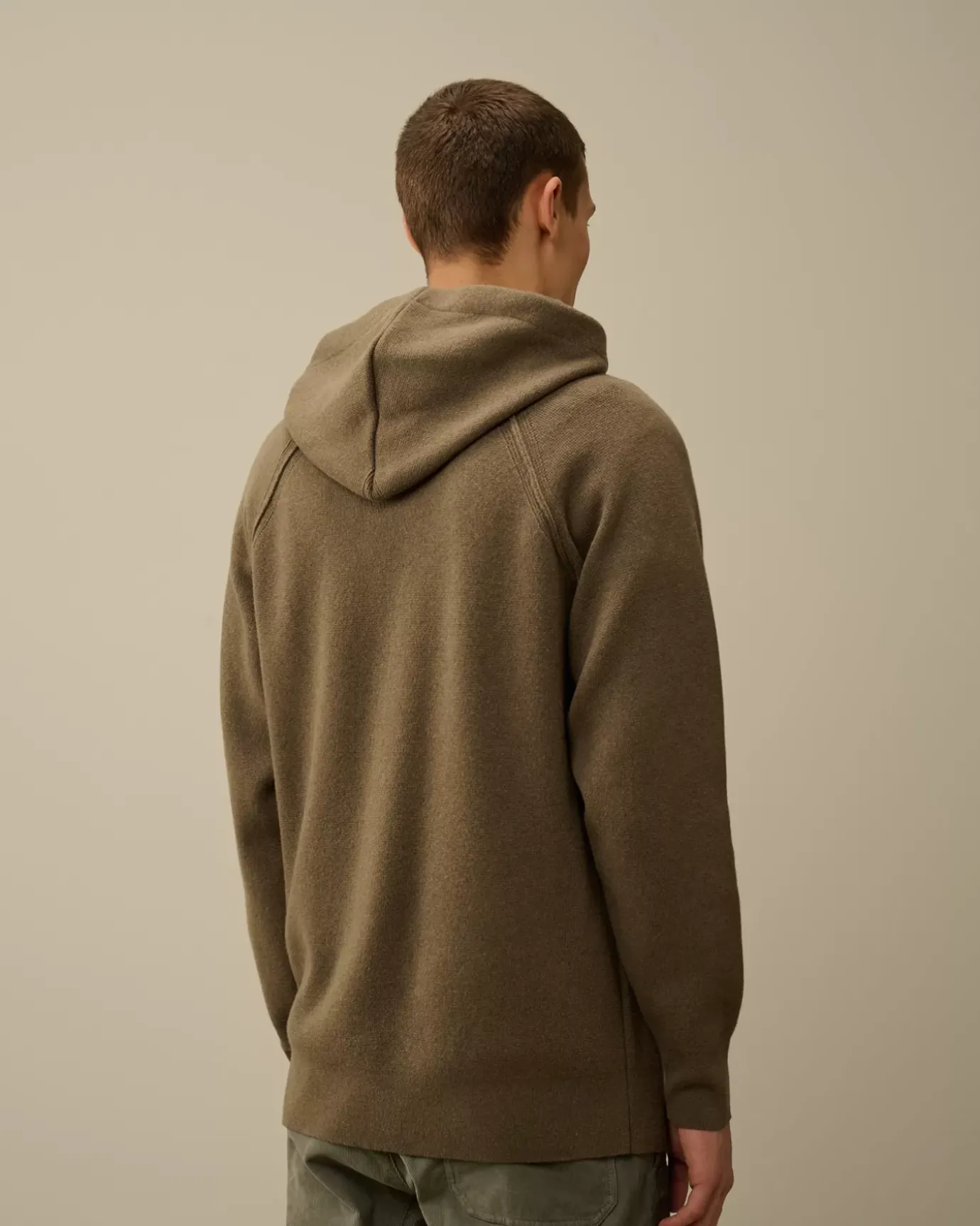 Jumpers<C.P. Company Lambswool GRS Hooded Waffle Knit Walnut – Beige