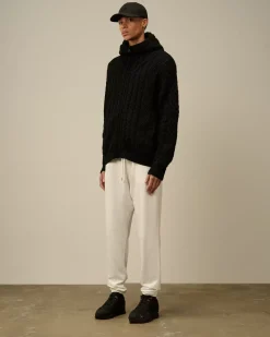 Jumpers<C.P. Company Lambswool Hooded Zipped Logo Knit Black