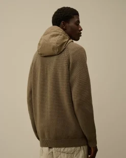 Jumpers<C.P. Company Lambswool Mixed Hooded Full Zip Knit Walnut – Beige