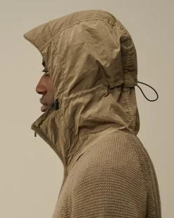Jumpers<C.P. Company Lambswool Mixed Hooded Full Zip Knit Walnut – Beige
