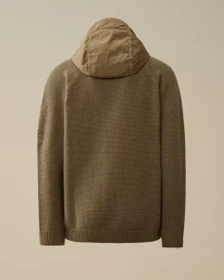 Jumpers<C.P. Company Lambswool Mixed Hooded Full Zip Knit Walnut – Beige