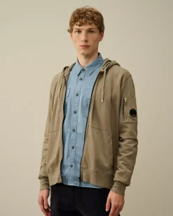 Sweatshirts<C.P. Company Light Fleece Zipped Hooded Sweatshirt Walnut – Beige