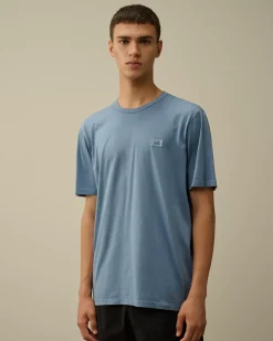 T-shirts & Polo<C.P. Company Mercerized 70/2 Jersey Gasato Logo Patch T-Shirt Flint Stone – Blue