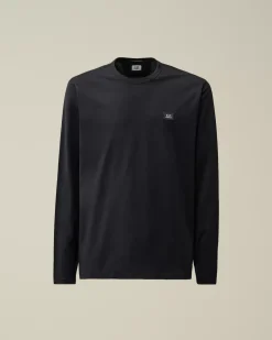 T-shirts & Polo<C.P. Company Mercerized 70/2 Jersey Gasato Longsleeved Logo Patch T-Shirt Total Eclipse – Blue