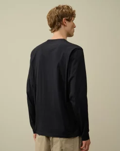 T-shirts & Polo<C.P. Company Mercerized 70/2 Jersey Gasato Longsleeved Logo Patch T-Shirt Total Eclipse – Blue