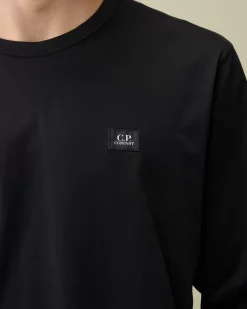 T-shirts & Polo<C.P. Company Mercerized 70/2 Jersey Gasato Longsleeved Logo Patch T-Shirt Total Eclipse – Blue
