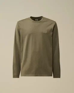 T-shirts & Polo<C.P. Company Mercerized 70/2 Jersey Gasato Longsleeved Logo Patch T-Shirt Grape Leaf – Green