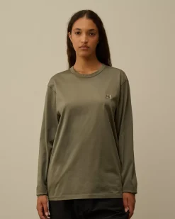 T-shirts & Polo<C.P. Company Mercerized 70/2 Jersey Gasato Longsleeved Logo Patch T-Shirt Grape Leaf – Green