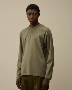 T-shirts & Polo<C.P. Company Mercerized 70/2 Jersey Gasato Longsleeved Logo Patch T-Shirt Grape Leaf – Green