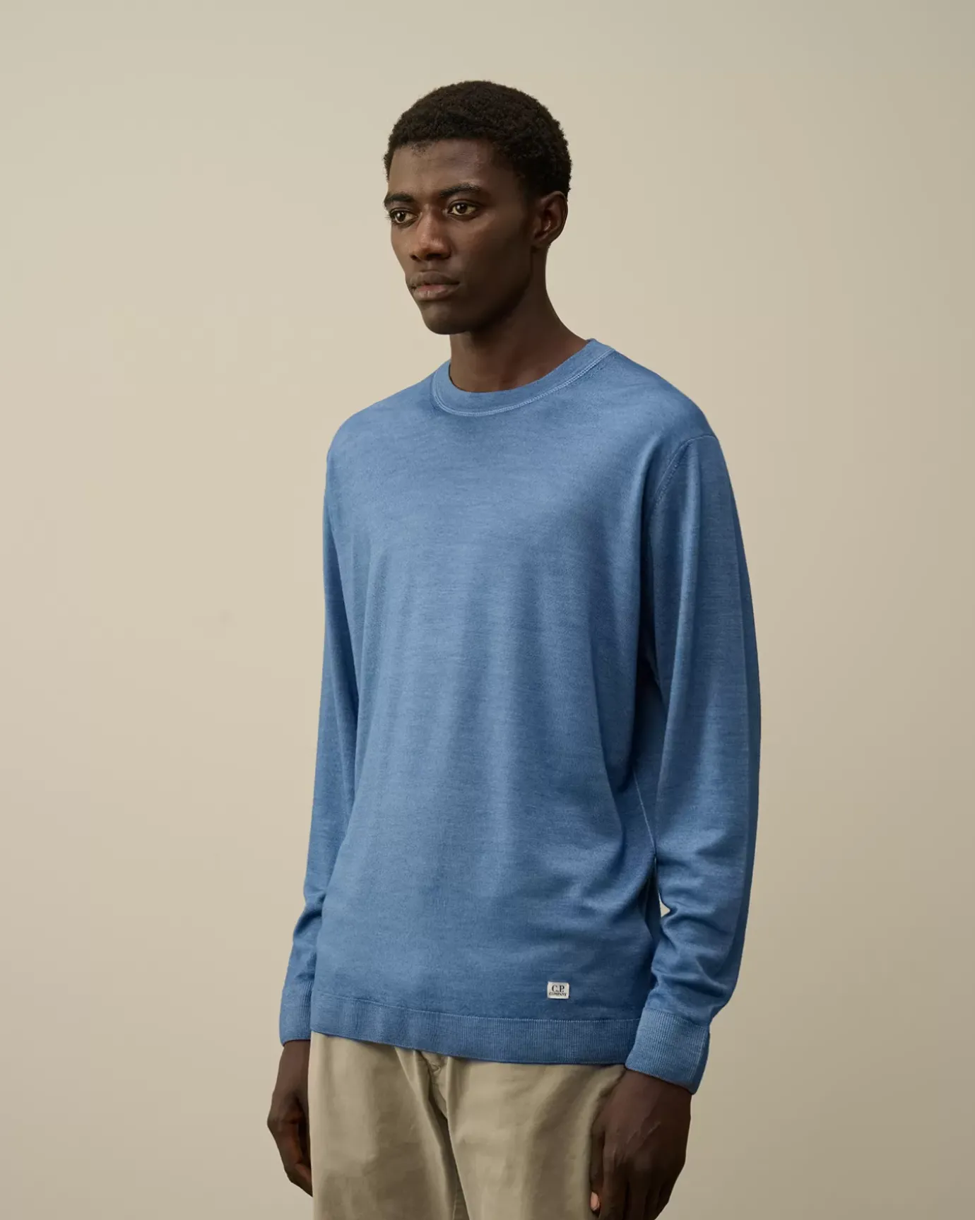 Jumpers<C.P. Company Merino Wool Fast Dyed Crew Neck Logo Knit Flint Stone – Blue