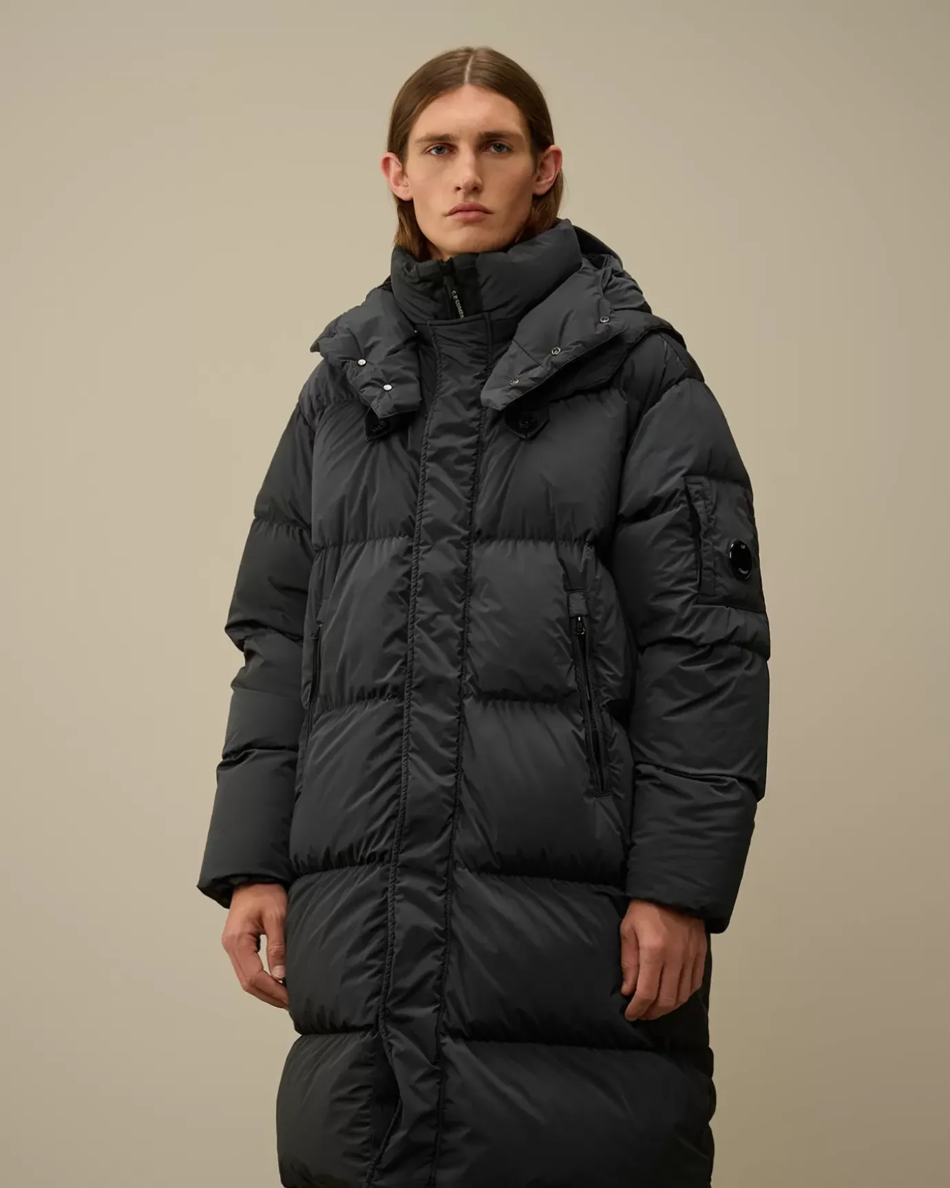 Jacket & Coats<C.P. Company Nycra-R Buttoned Hood Long Down Jacket Black Sand