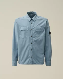 Shirt<C.P. Company Organic Gabardine Buttoned Lens Shirt Flint Stone – Blue