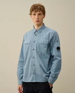 Shirt<C.P. Company Organic Gabardine Buttoned Lens Shirt Flint Stone – Blue