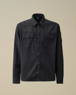 Shirt<C.P. Company Organic Gabardine Buttoned Lens Shirt Total Eclipse – Blue