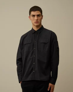 Shirt<C.P. Company Organic Gabardine Buttoned Lens Shirt Total Eclipse – Blue