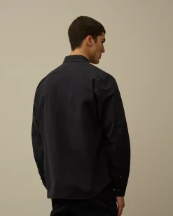 Shirt<C.P. Company Organic Gabardine Buttoned Lens Shirt Total Eclipse – Blue