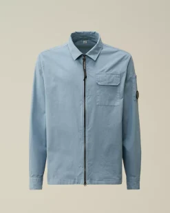 Overshirt<C.P. Company Organic Gabardine Zipped Overshirt Flint Stone – Blue