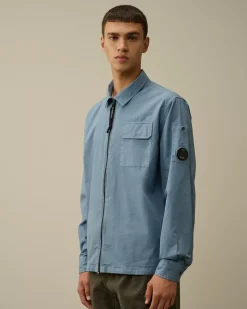 Overshirt<C.P. Company Organic Gabardine Zipped Overshirt Flint Stone – Blue