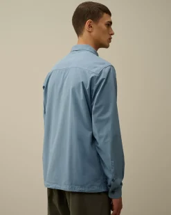 Overshirt<C.P. Company Organic Gabardine Zipped Overshirt Flint Stone – Blue