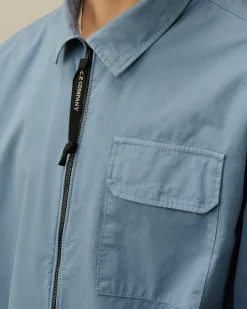 Overshirt<C.P. Company Organic Gabardine Zipped Overshirt Flint Stone – Blue