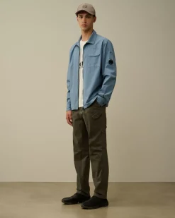 Overshirt<C.P. Company Organic Gabardine Zipped Overshirt Flint Stone – Blue