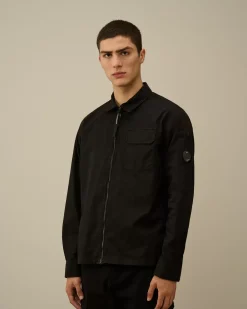 Overshirt<C.P. Company Organic Gabardine Zipped Overshirt Black