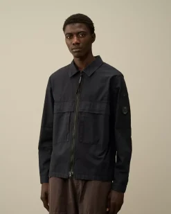 Overshirt<C.P. Company Organic Gabardine Zipped Utility Overshirt Total Eclipse – Blue