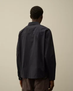 Overshirt<C.P. Company Organic Gabardine Zipped Utility Overshirt Total Eclipse – Blue