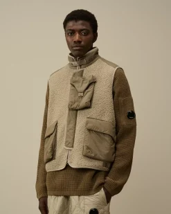 Jacket & Coats<C.P. Company Polar Shell Mixed Vest Vintage Khaki – Beige