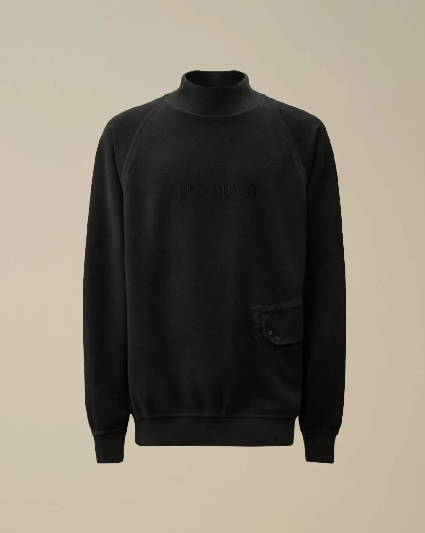 Sweatshirts<C.P. Company Reverse Brushed & Emerized Diagonal Fleece Funnel Neck Sweatshirt Black Sand