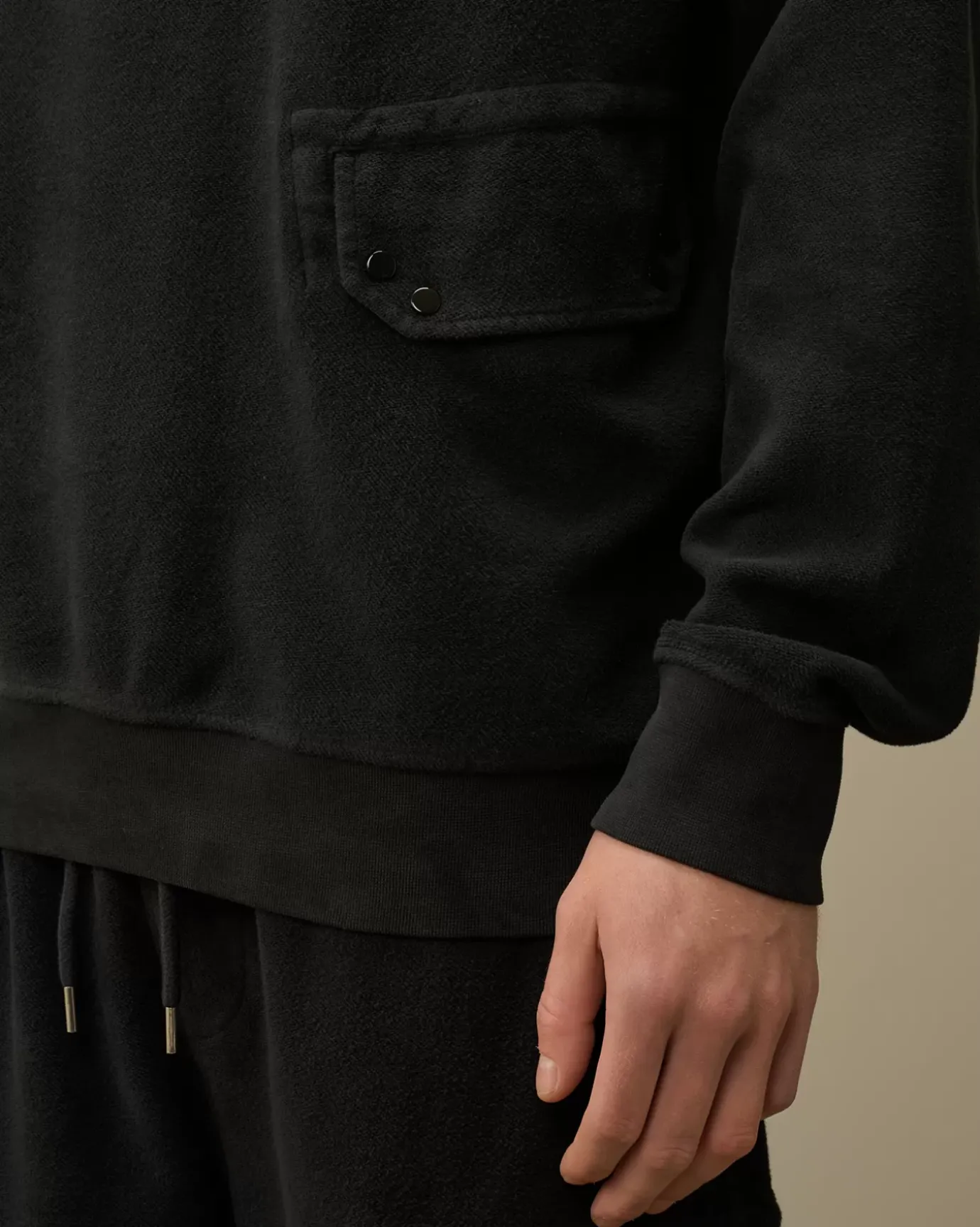 Sweatshirts<C.P. Company Reverse Brushed & Emerized Diagonal Fleece Funnel Neck Sweatshirt Black Sand