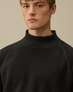 Sweatshirts<C.P. Company Reverse Brushed & Emerized Diagonal Fleece Funnel Neck Sweatshirt Black Sand