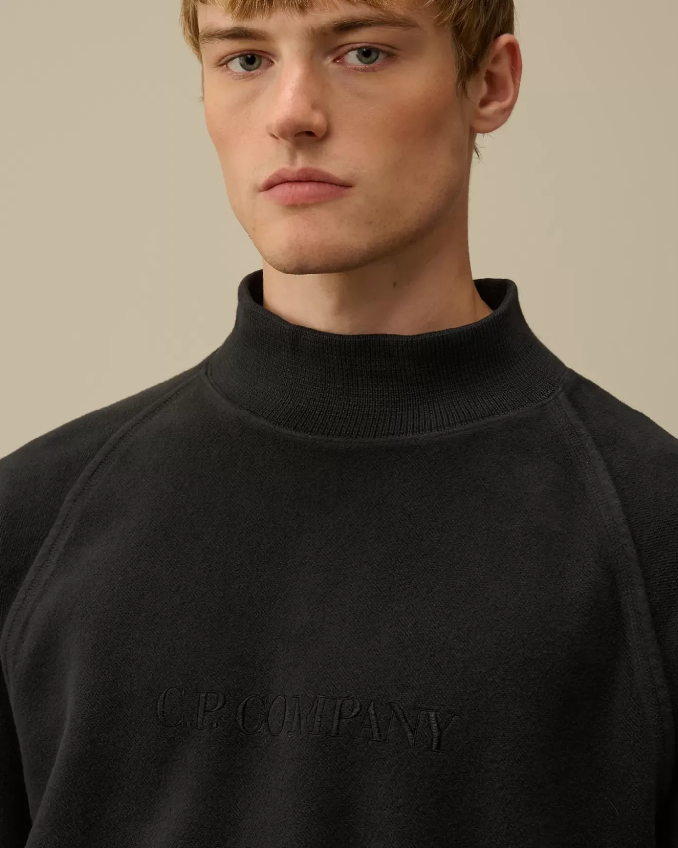Sweatshirts<C.P. Company Reverse Brushed & Emerized Diagonal Fleece Funnel Neck Sweatshirt Black Sand