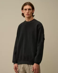 Sweatshirts<C.P. Company Reverse Brushed & Emerized Diagonal Fleece Crewneck Sweatshirt Black Sand