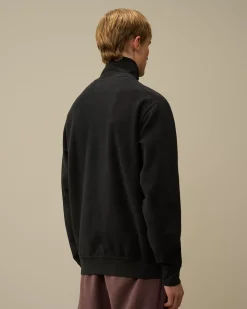 Sweatshirts<C.P. Company Reverse Brushed & Emerized Diagonal Fleece Half Zipped Sweatshirt Black Sand